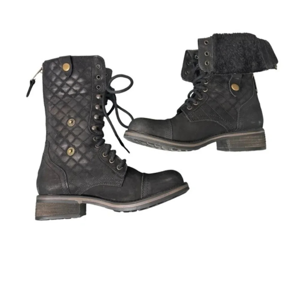 Steve Madden Dublyn Black Nubuck Foldover Boots Size 8